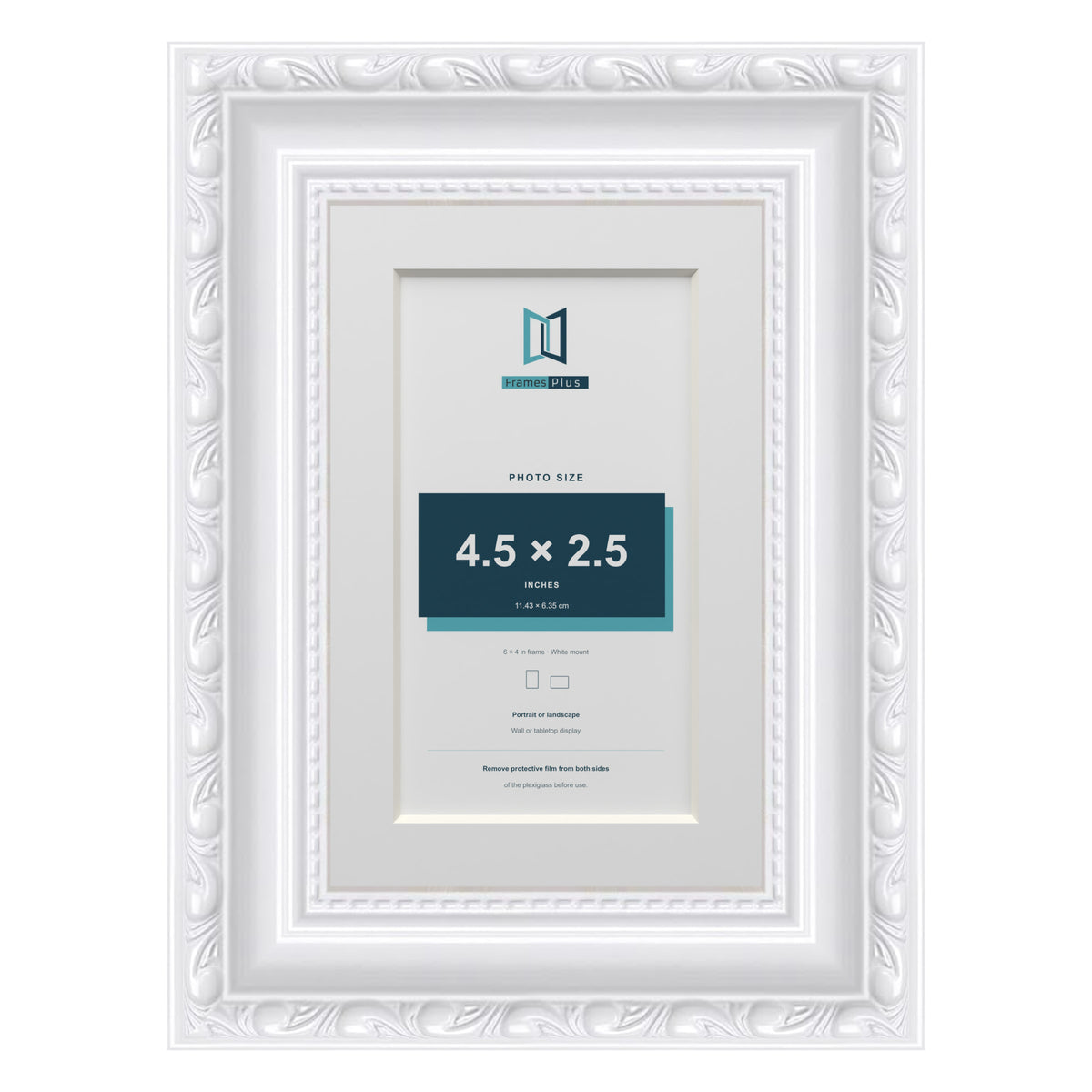 Louis Range White Picture, Photo & Poster Frame with White Mount - 6x4" Frame for 4.5x2.5" Photo, White