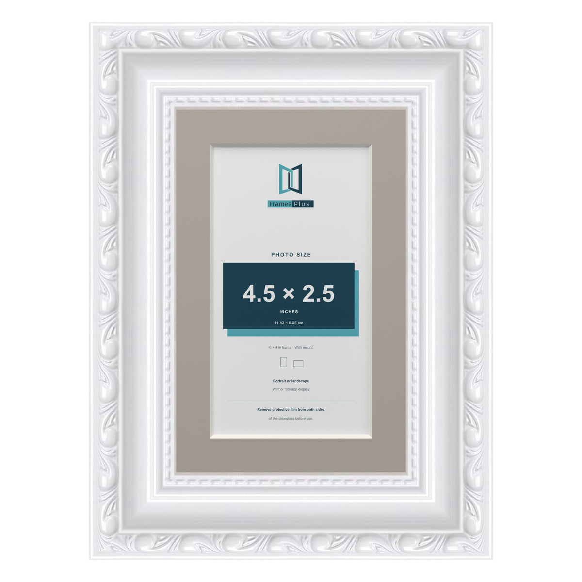 Louis Range White Picture, Photo & Poster Frame with Dawn Grey Mount - 6x4" Frame for 4.5x2.5" Photo, White