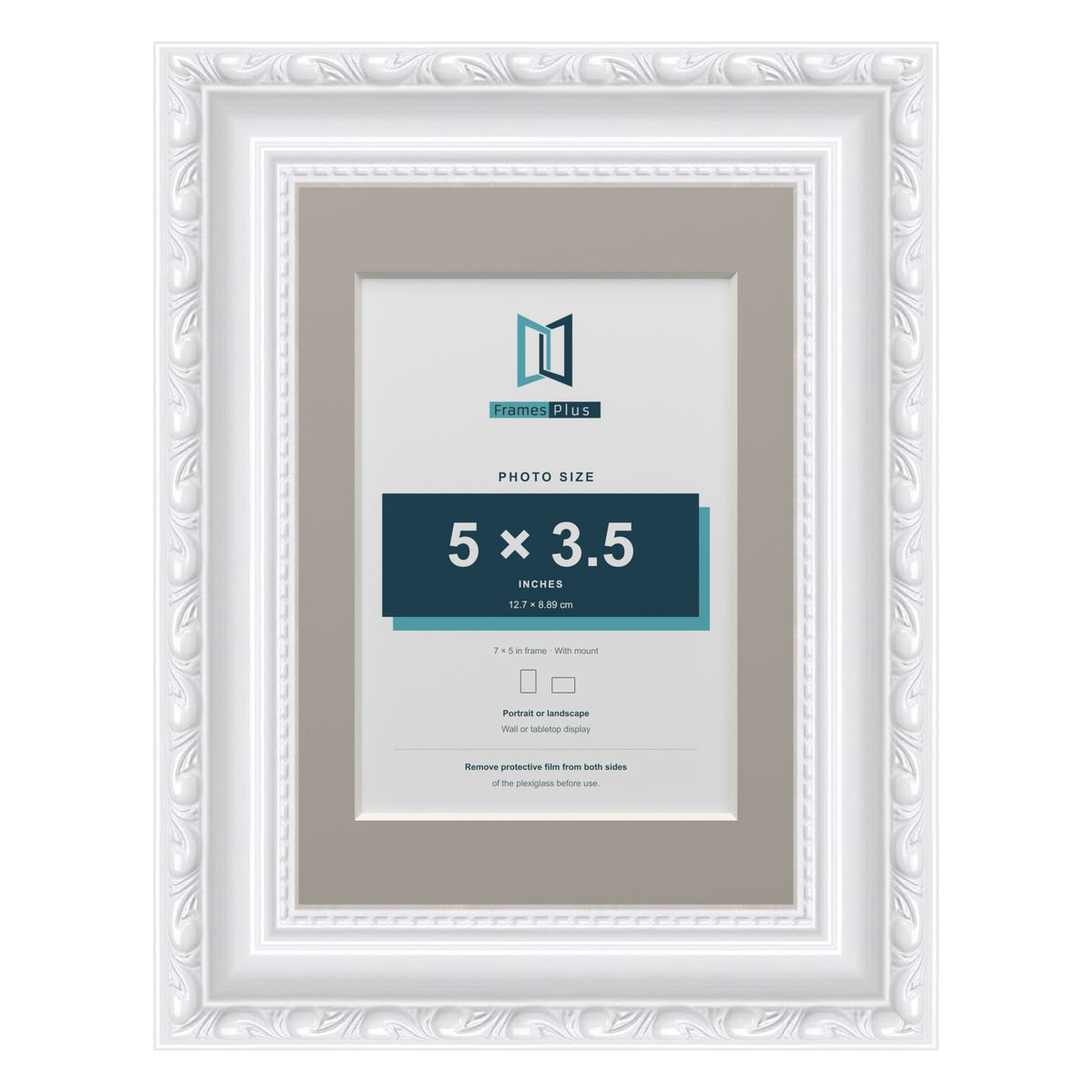 Louis Range White Picture, Photo & Poster Frame with Dawn Grey Mount - 7x5" Frame for 5x3.5" Photo, White