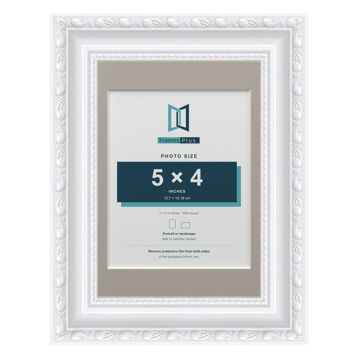 Louis Range White Picture, Photo & Poster Frame with Dawn Grey Mount - 7x5" Frame for 5x4" Photo, White