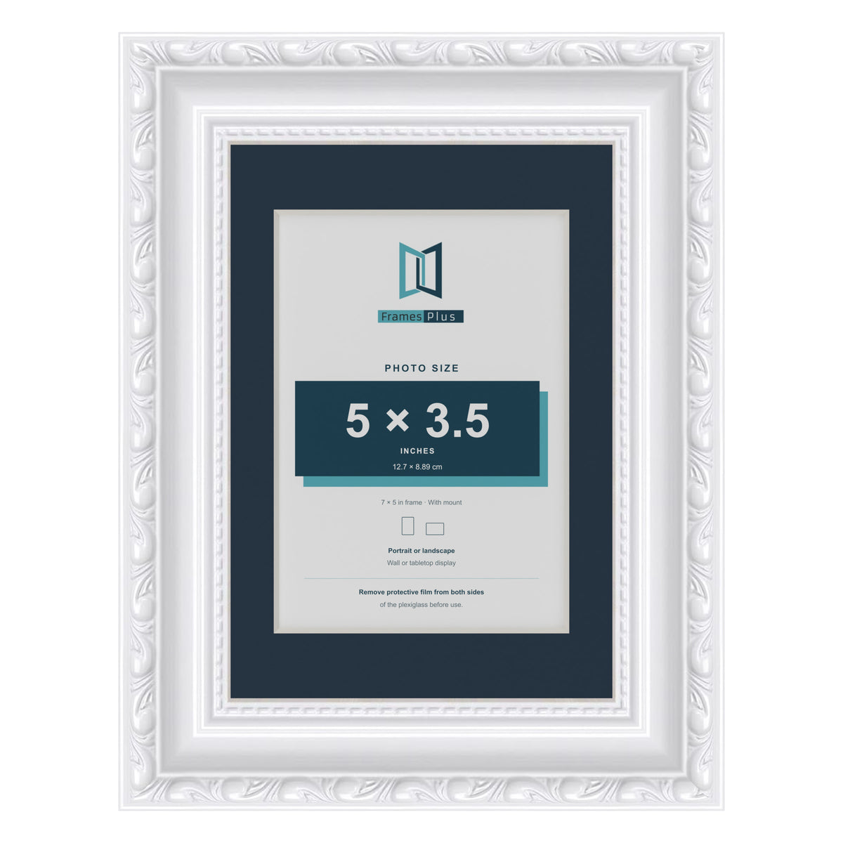 Louis Range White Picture, Photo & Poster Frame with Pacific Blue Mount - 7x5" Frame for 5x3.5" Photo, White