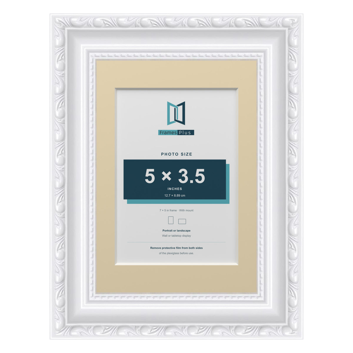 Louis Range White Picture, Photo & Poster Frame with Ivory Mount - 7x5" Frame for 5x3.5" Photo, White