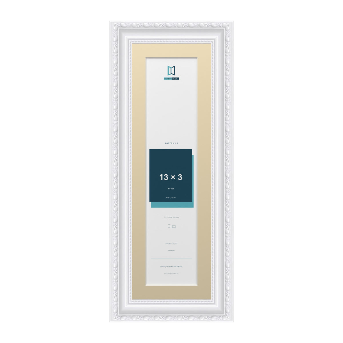Louis Range White Picture, Photo & Poster Frame with Ivory Mount - 15x5" Frame for 13x3" Photo, White