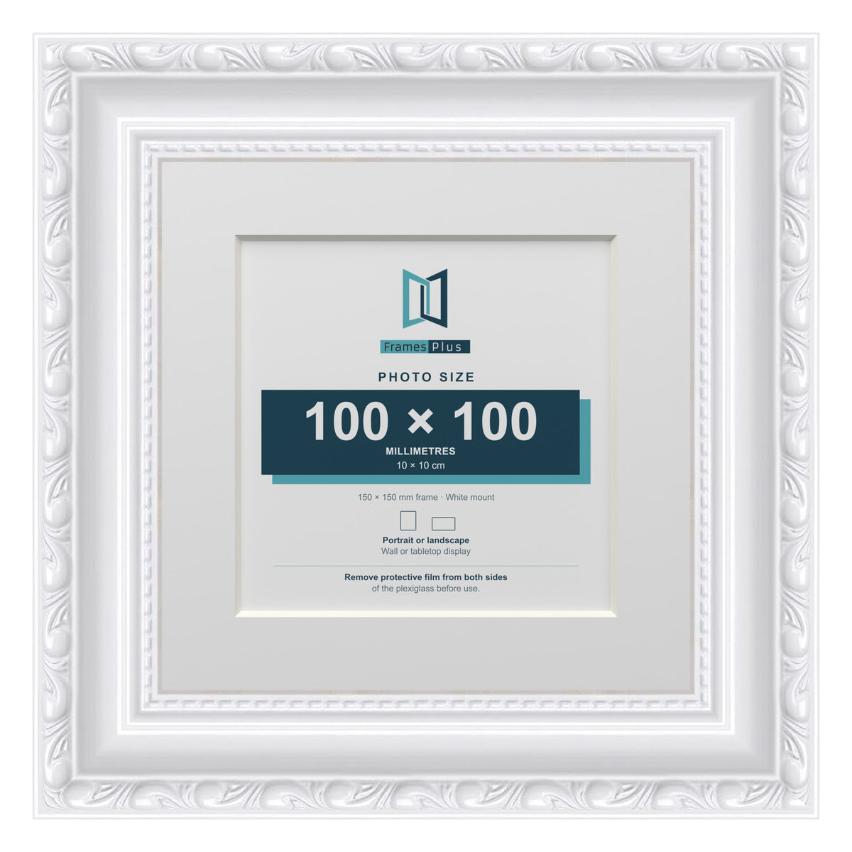 Louis Range White Picture, Photo & Poster Frame with White Mount - 15x15cm Frame for 10x10cm Photo, White