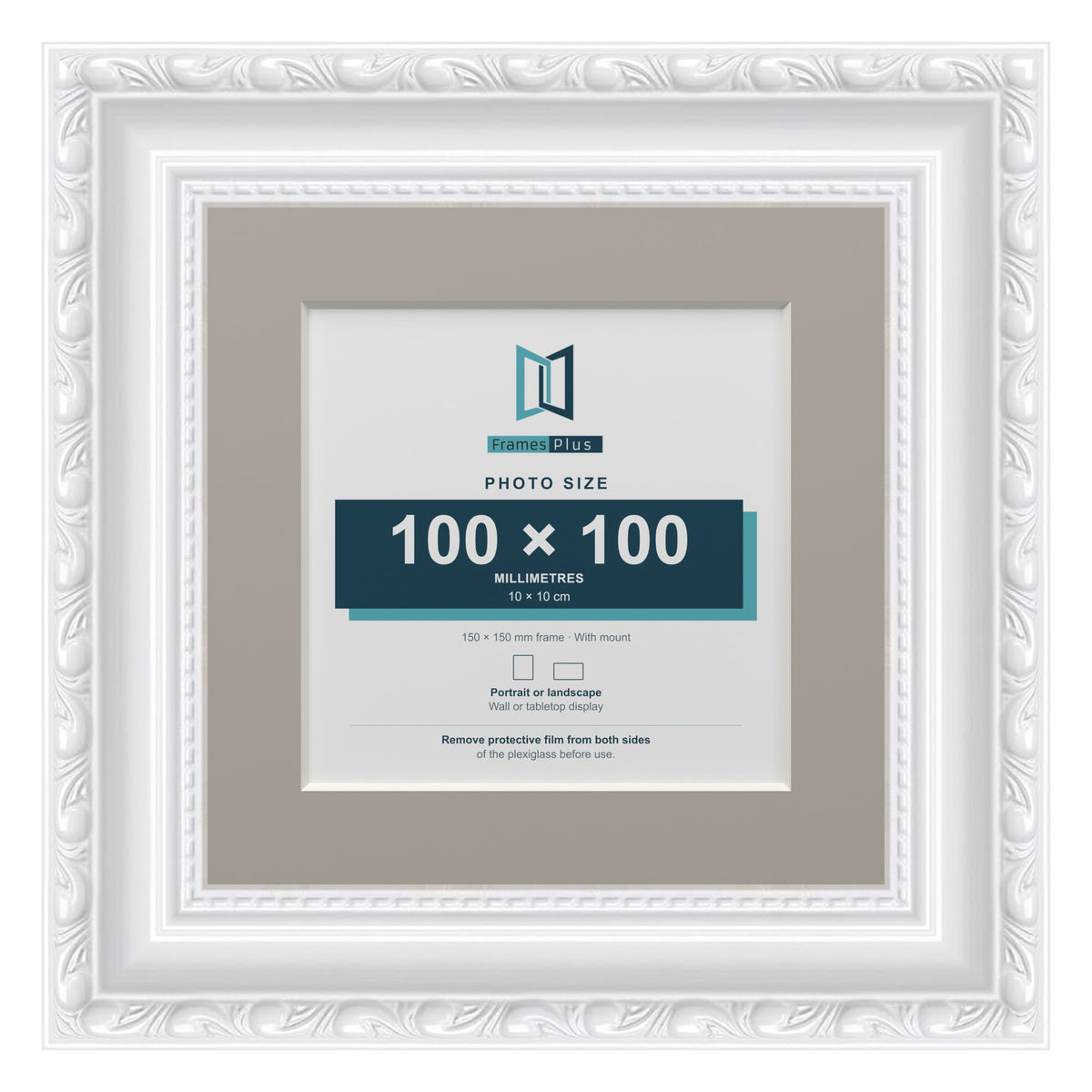 Louis Range White Picture, Photo & Poster Frame with Dawn Grey Mount - 15x15cm Frame for 10x10cm Photo, White
