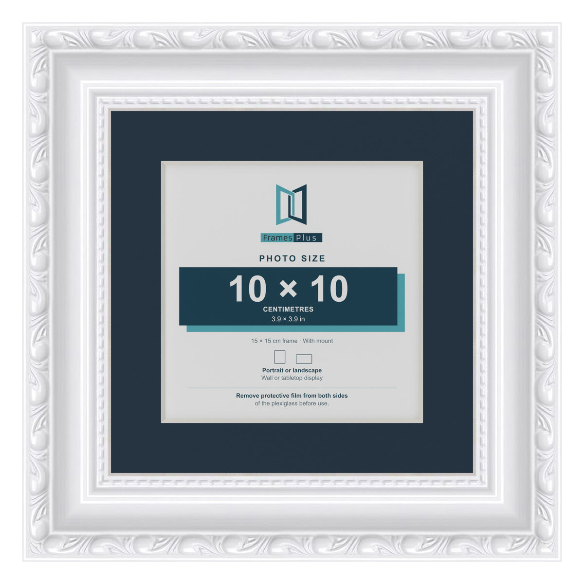 Louis Range White Picture, Photo & Poster Frame with Pacific Blue Mount - 15x15cm Frame for 10x10cm Photo, White