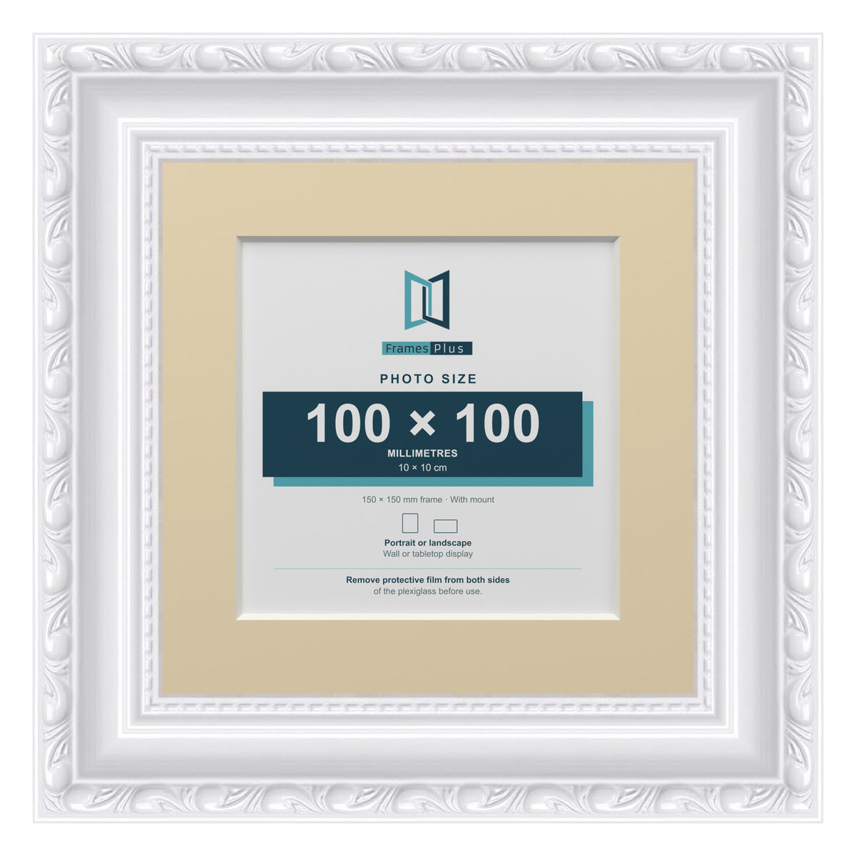 Louis Range White Picture, Photo & Poster Frame with Ivory Mount - 15x15cm Frame for 10x10cm Photo, White