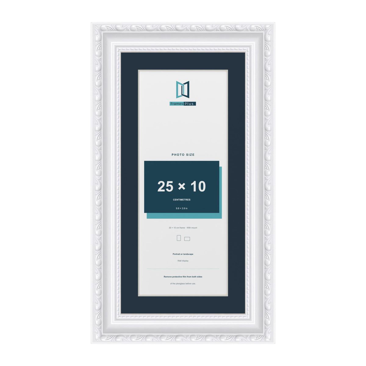 Louis Range White Picture, Photo & Poster Frame with Pacific Blue Mount - 30x15cm Frame for 25x10cm Photo, White