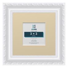 Louis Range White Picture, Photo & Poster Frame with Ivory Mount - 6x6" Frame for 3x3" Photo, White