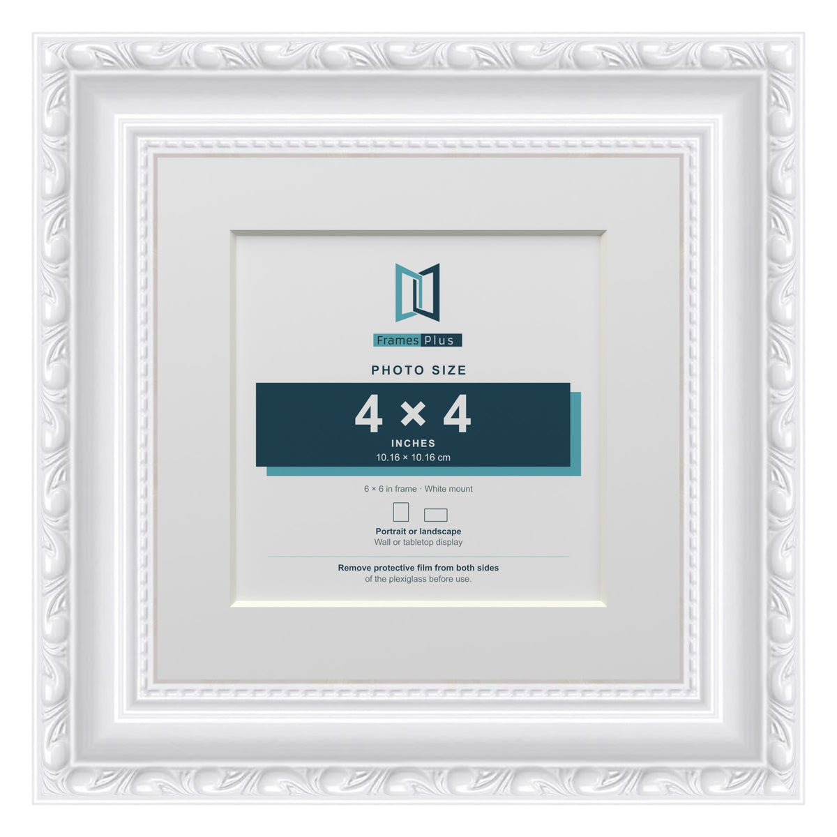 Louis Range White Picture, Photo & Poster Frame with White Mount - 6x6" Frame for 4x4" Photo, White