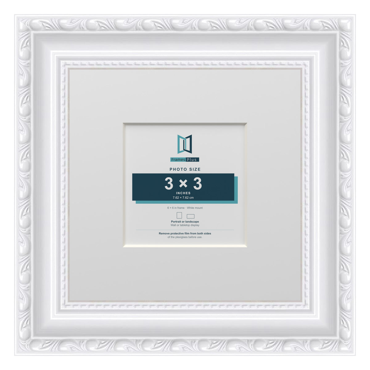 Louis Range White Picture, Photo & Poster Frame with White Mount - 6x6" Frame for 3x3" Photo, White