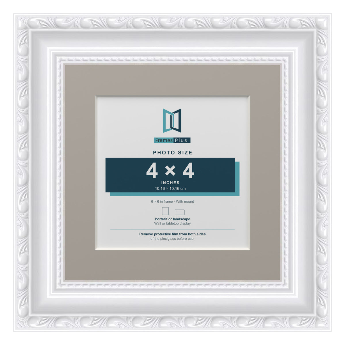 Louis Range White Picture, Photo & Poster Frame with Dawn Grey Mount - 6x6" Frame for 4x4" Photo, White