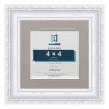 Louis Range White Picture, Photo & Poster Frame with Dawn Grey Mount - 6x6" Frame for 4x4" Photo, White