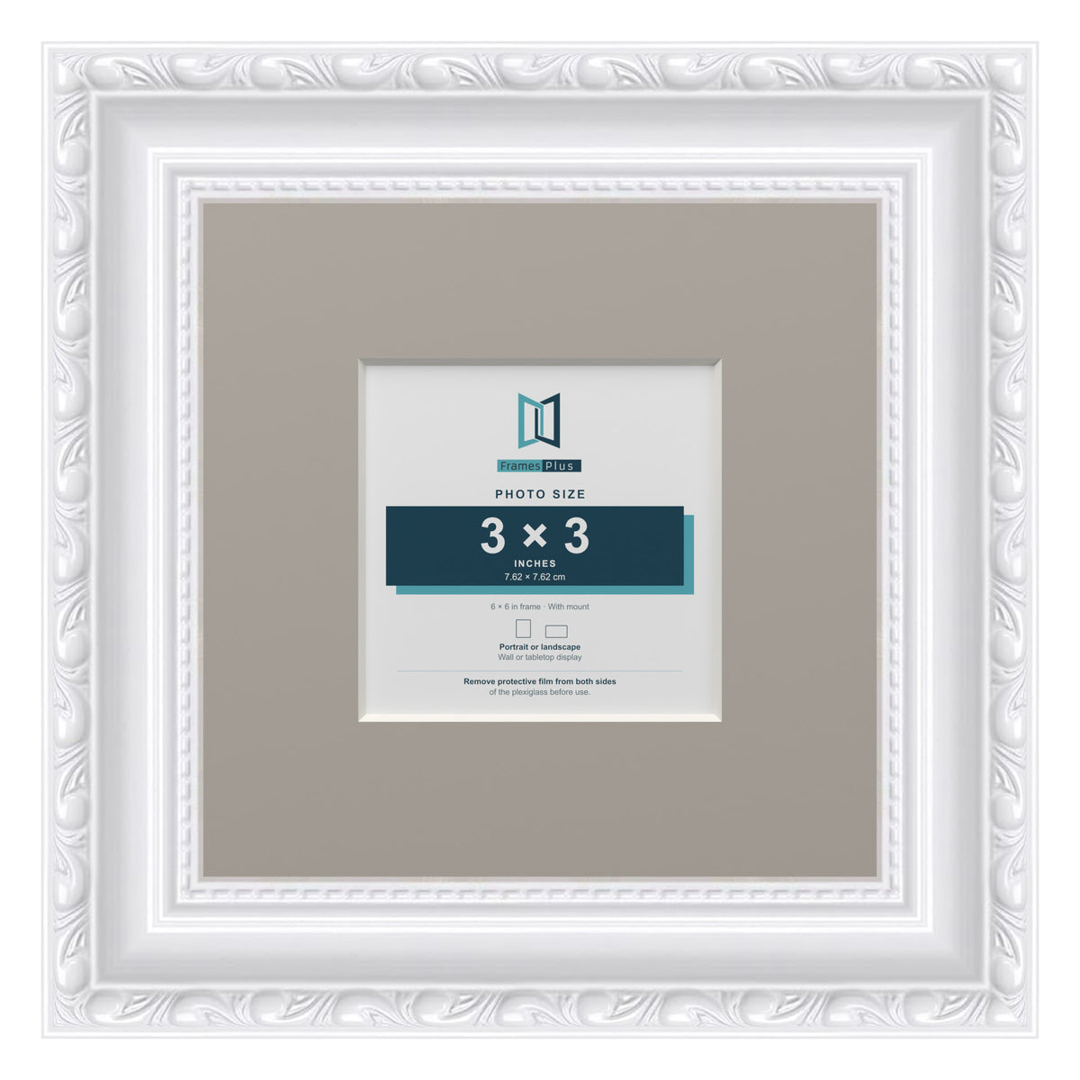 Louis Range White Picture, Photo & Poster Frame with Dawn Grey Mount - 6x6" Frame for 3x3" Photo, White