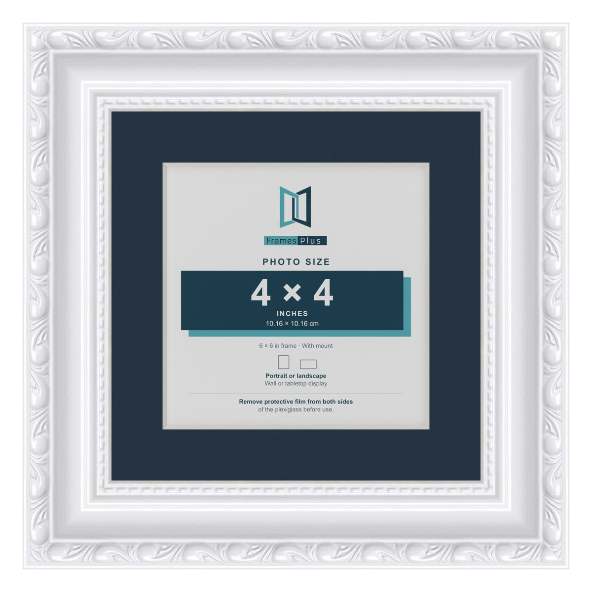 Louis Range White Picture, Photo & Poster Frame with Pacific Blue Mount - 6x6" Frame for 4x4" Photo, White
