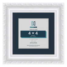 Louis Range White Picture, Photo & Poster Frame with Pacific Blue Mount - 6x6" Frame for 4x4" Photo, White