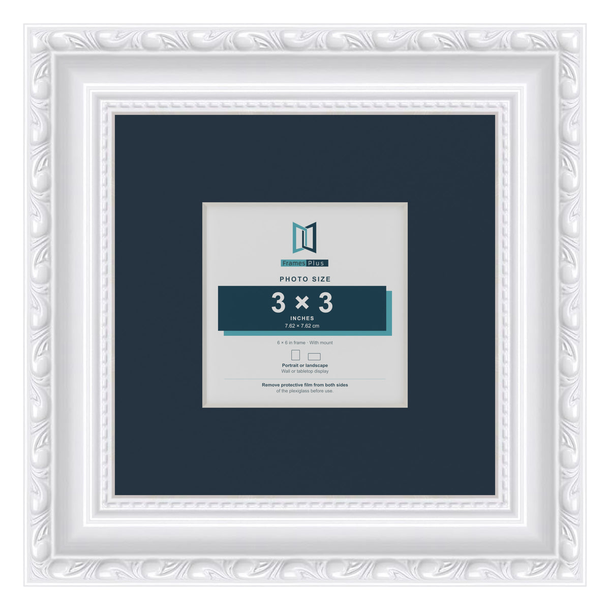 Louis Range White Picture, Photo & Poster Frame with Pacific Blue Mount - 6x6" Frame for 3x3" Photo, White