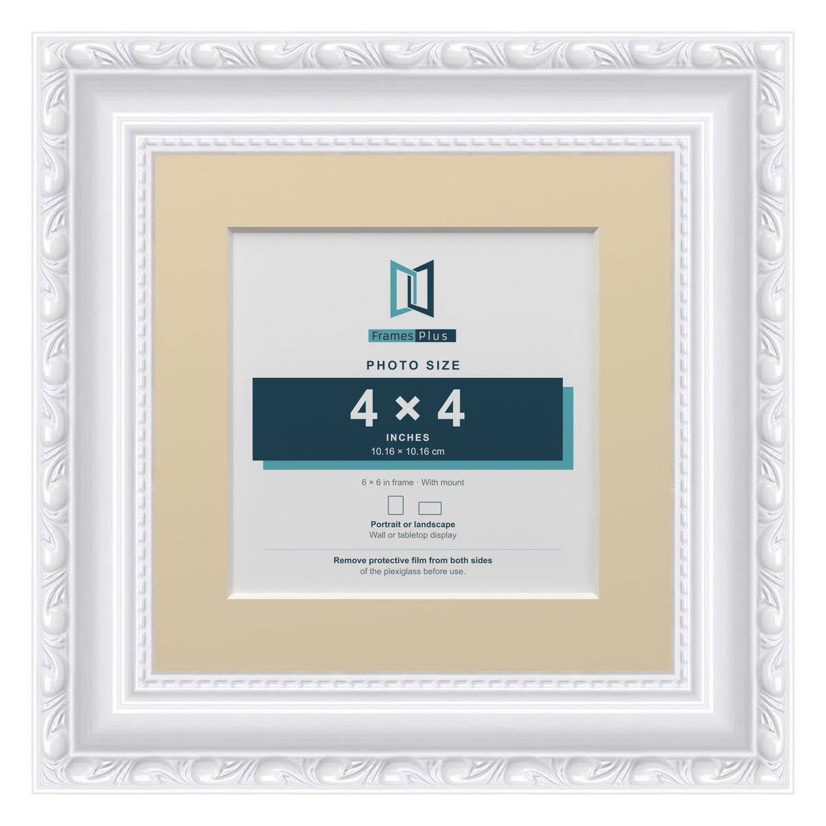 Louis Range White Picture, Photo & Poster Frame with Ivory Mount - 6x6" Frame for 4x4" Photo, White