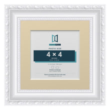 Louis Range White Picture, Photo & Poster Frame with Ivory Mount - 6x6" Frame for 4x4" Photo, White