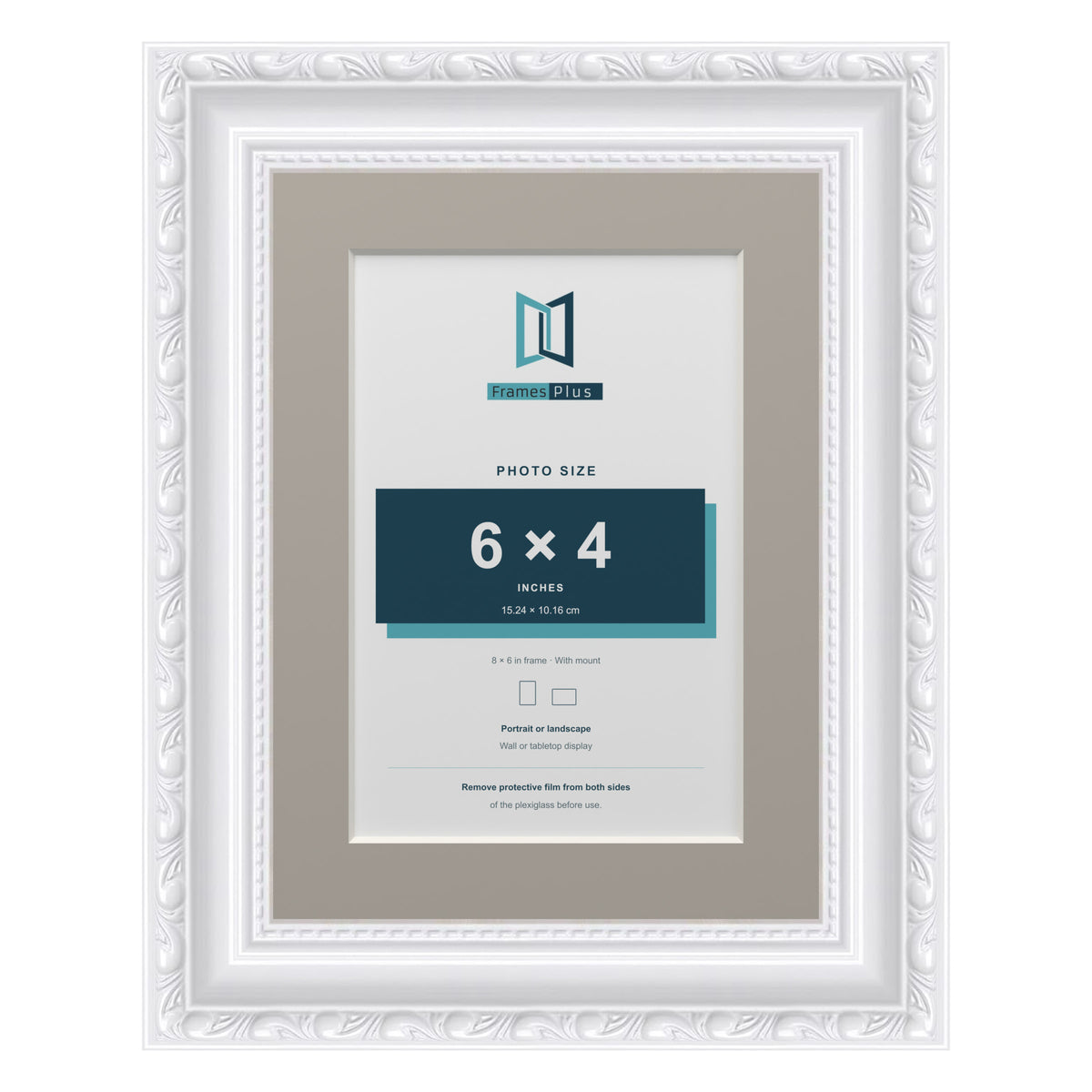 Louis Range White Picture, Photo & Poster Frame with Dawn Grey Mount - 8x6" Frame for 6x4" Photo, White