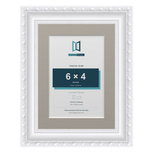 Louis Range White Picture, Photo & Poster Frame with Dawn Grey Mount - 8x6" Frame for 6x4" Photo, White