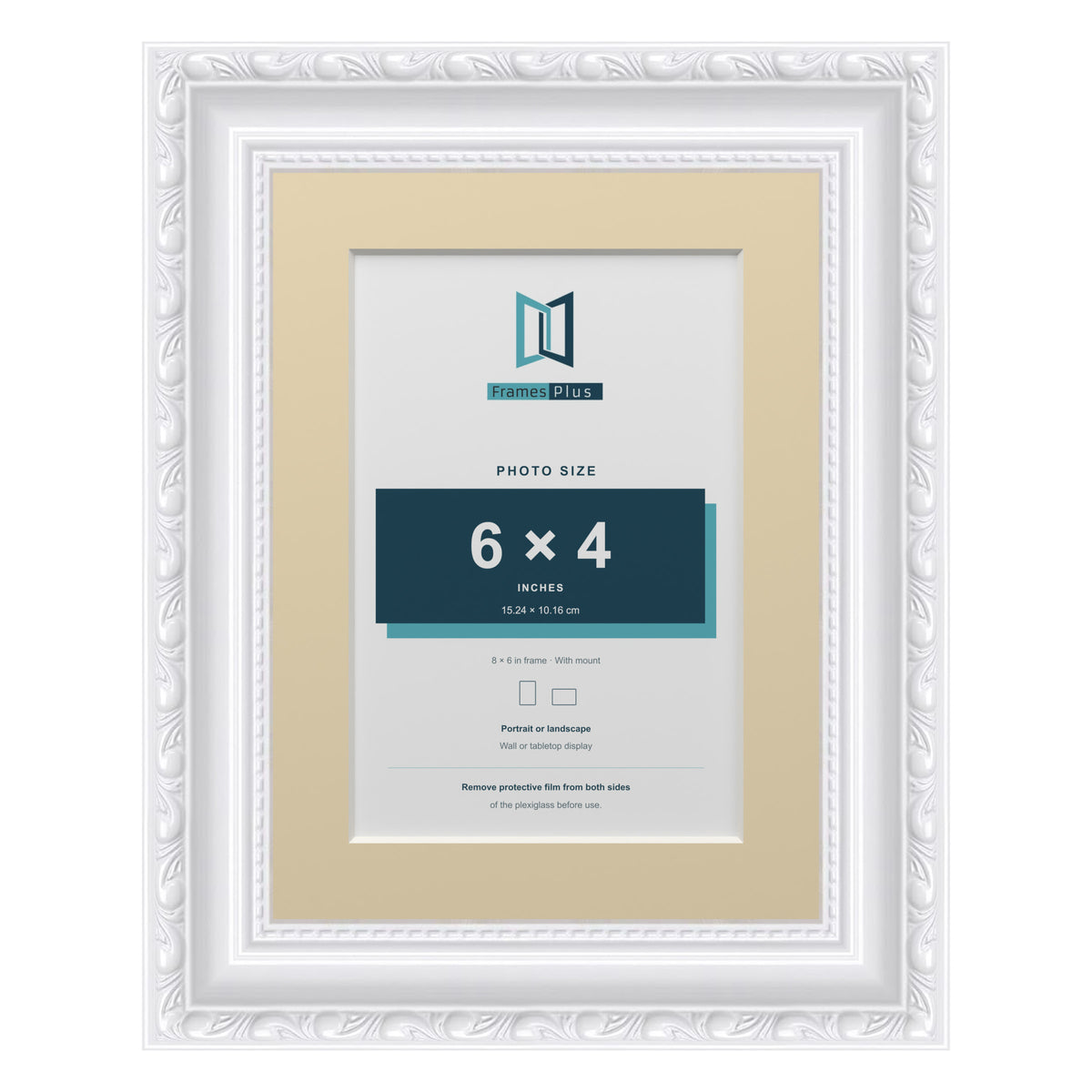 Louis Range White Picture, Photo & Poster Frame with Ivory Mount - 8x6" Frame for 6x4" Photo, White