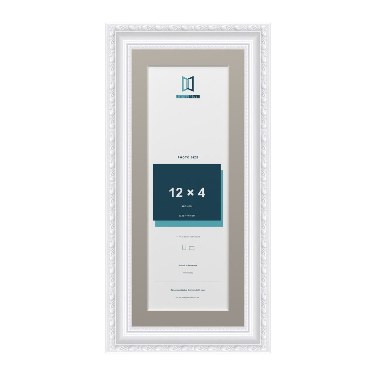 Louis Range White Picture, Photo & Poster Frame with Dawn Grey Mount - 14x6" Frame for 12x4" Photo, White