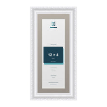 Louis Range White Picture, Photo & Poster Frame with Dawn Grey Mount - 14x6" Frame for 12x4" Photo, White