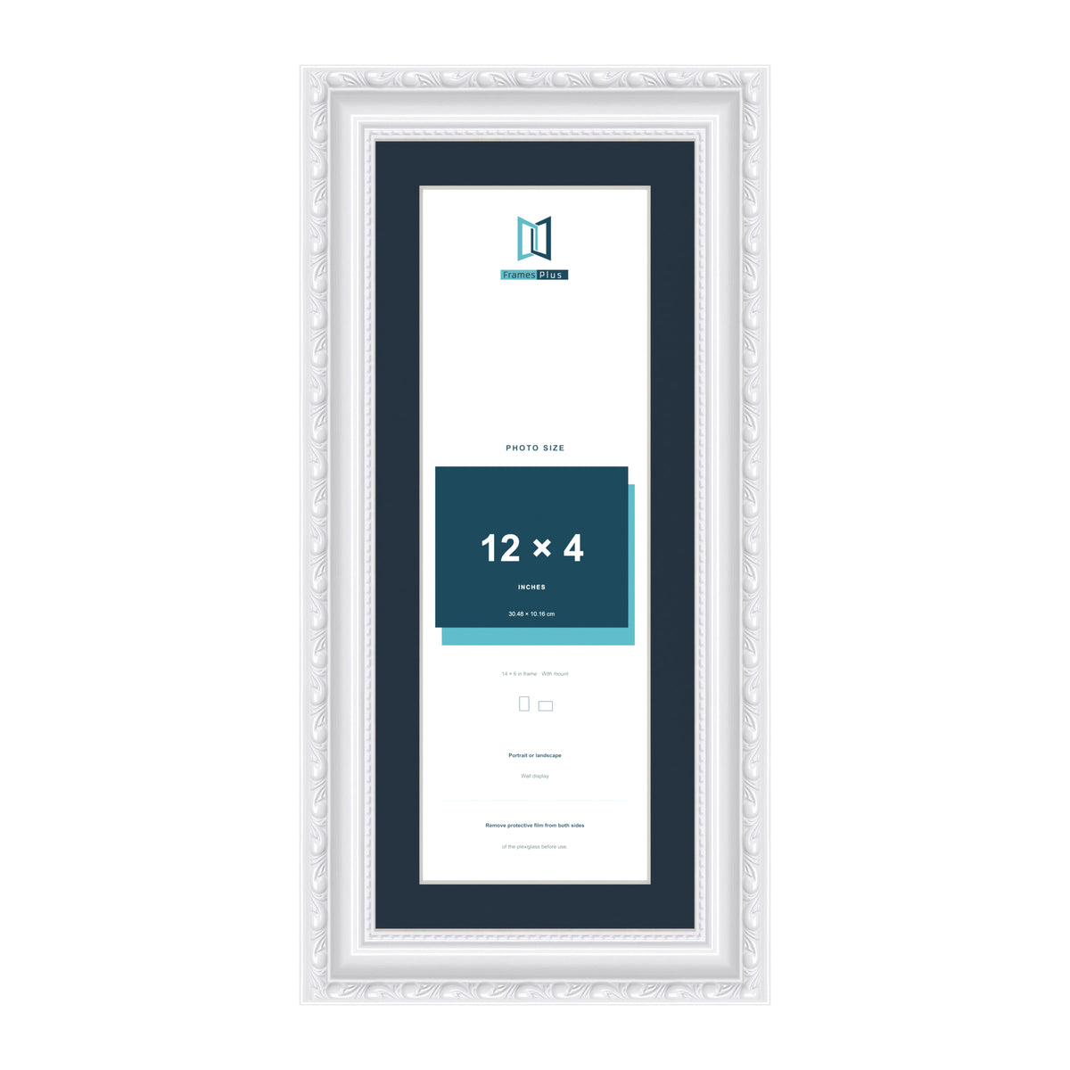 Louis Range White Picture, Photo & Poster Frame with Pacific Blue Mount - 14x6" Frame for 12x4" Photo, White