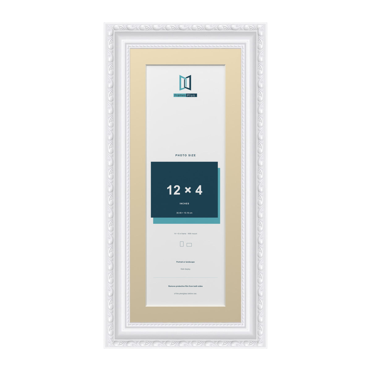 Louis Range White Picture, Photo & Poster Frame with Ivory Mount - 14x6" Frame for 12x4" Photo, White