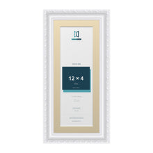 Louis Range White Picture, Photo & Poster Frame with Ivory Mount - 14x6" Frame for 12x4" Photo, White