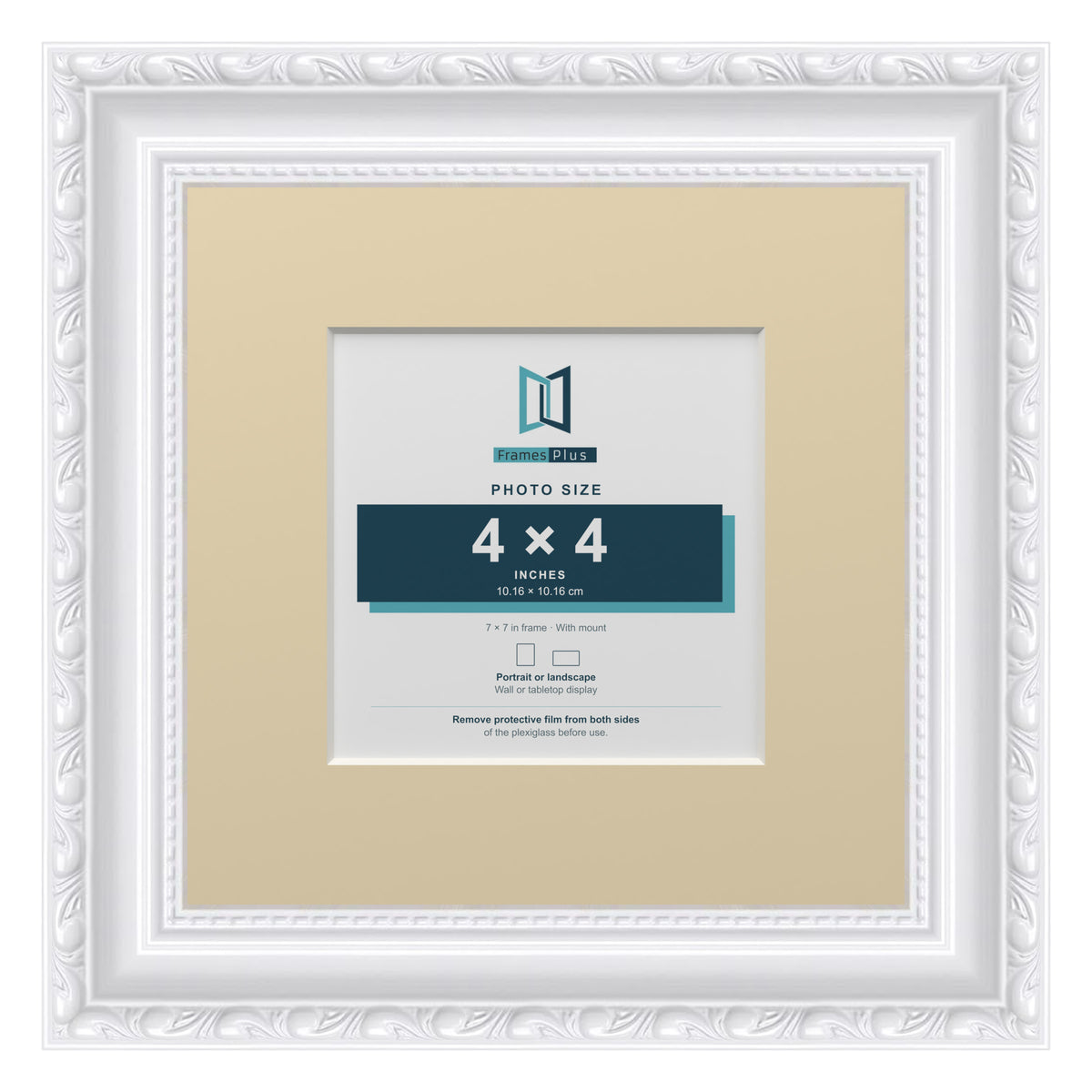 Louis Range White Picture, Photo & Poster Frame with Ivory Mount - 7x7" Frame for 4x4" Photo, White