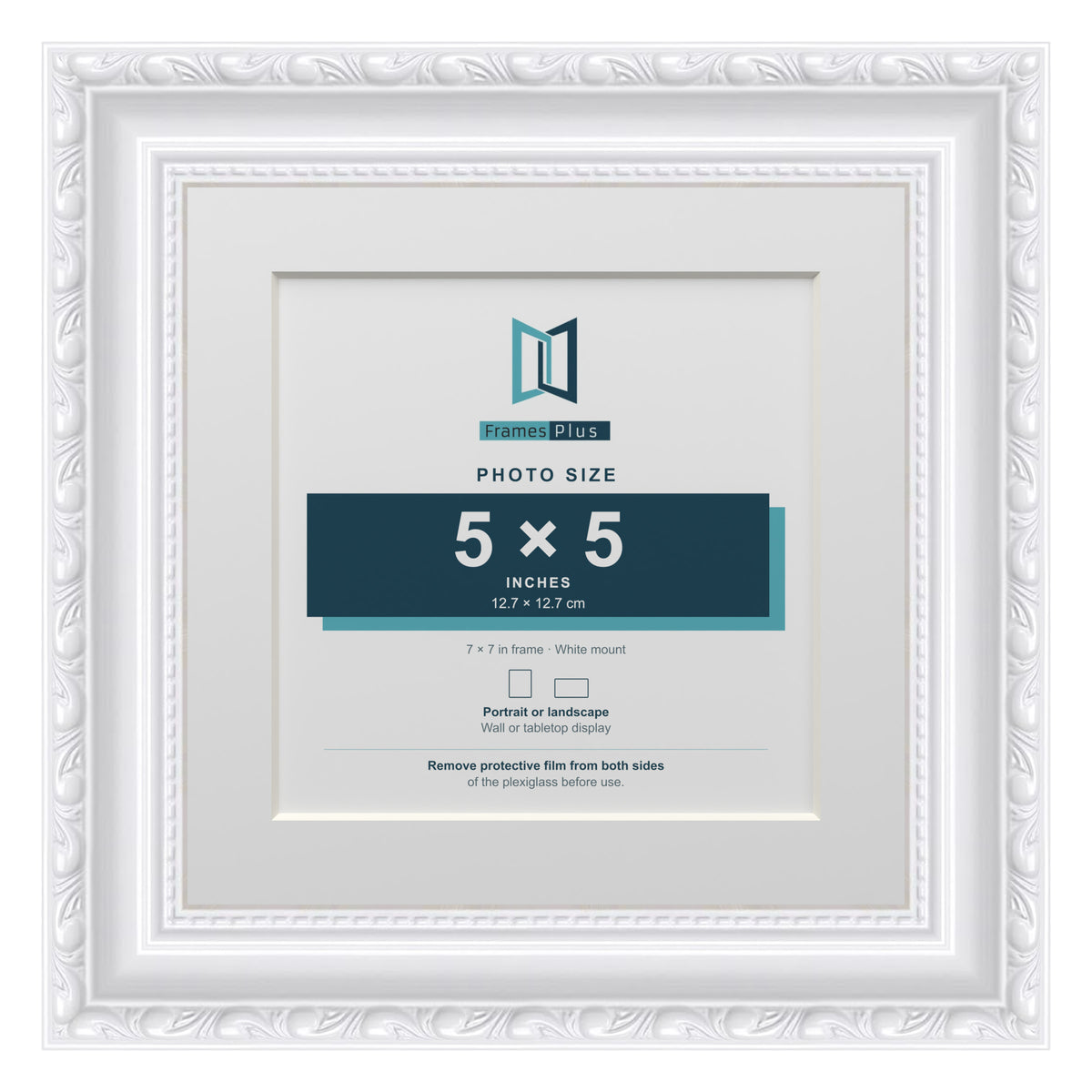Louis Range White Picture, Photo & Poster Frame with White Mount - 7x7" Frame for 5x5" Photo, White