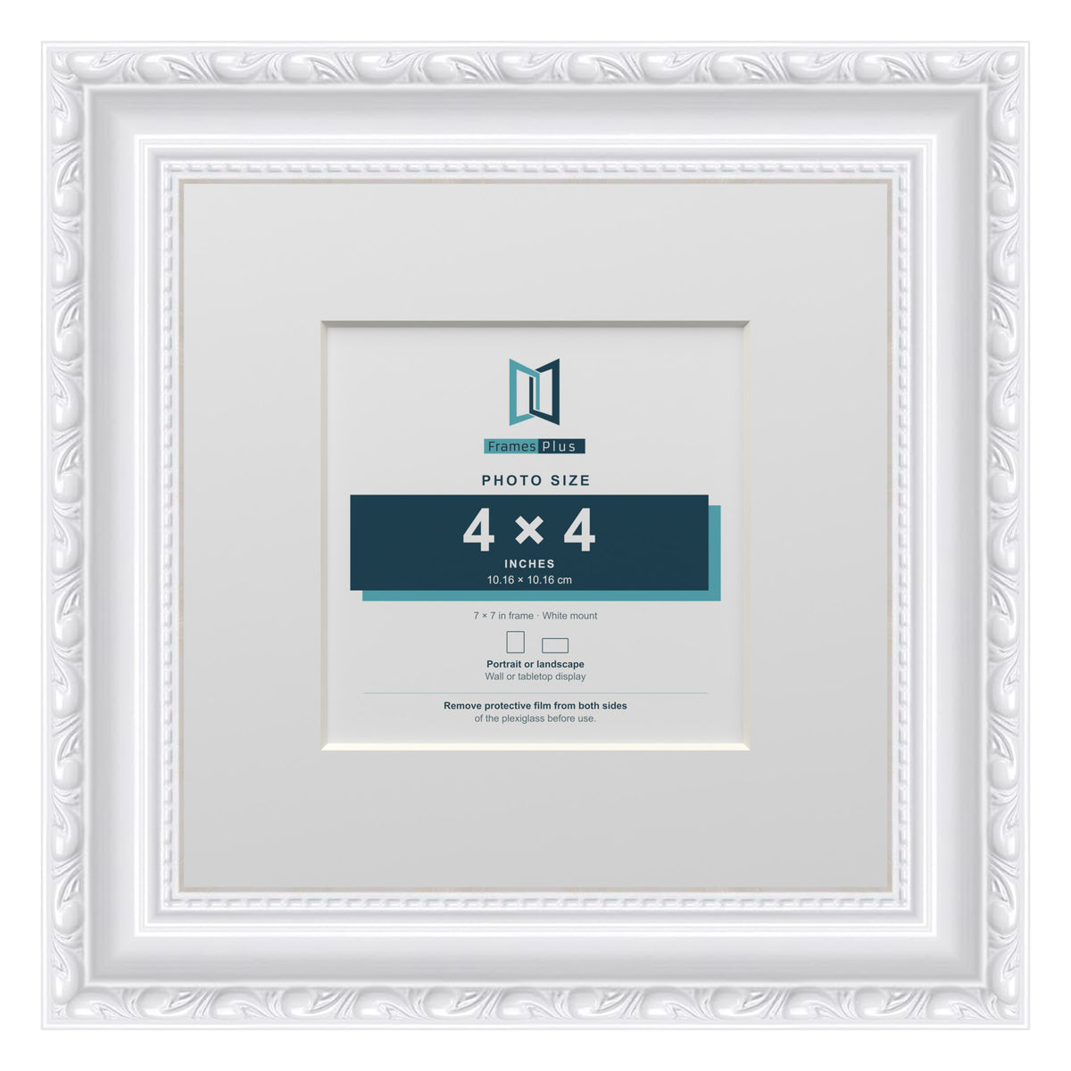 Louis Range White Picture, Photo & Poster Frame with White Mount - 7x7" Frame for 4x4" Photo, White