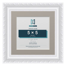 Louis Range White Picture, Photo & Poster Frame with Dawn Grey Mount - 7x7" Frame for 5x5" Photo, White