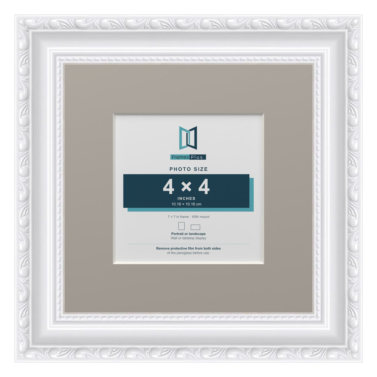 Louis Range White Picture, Photo & Poster Frame with Dawn Grey Mount - 7x7" Frame for 4x4" Photo, White