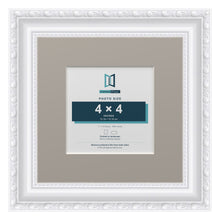 Louis Range White Picture, Photo & Poster Frame with Dawn Grey Mount - 7x7" Frame for 4x4" Photo, White
