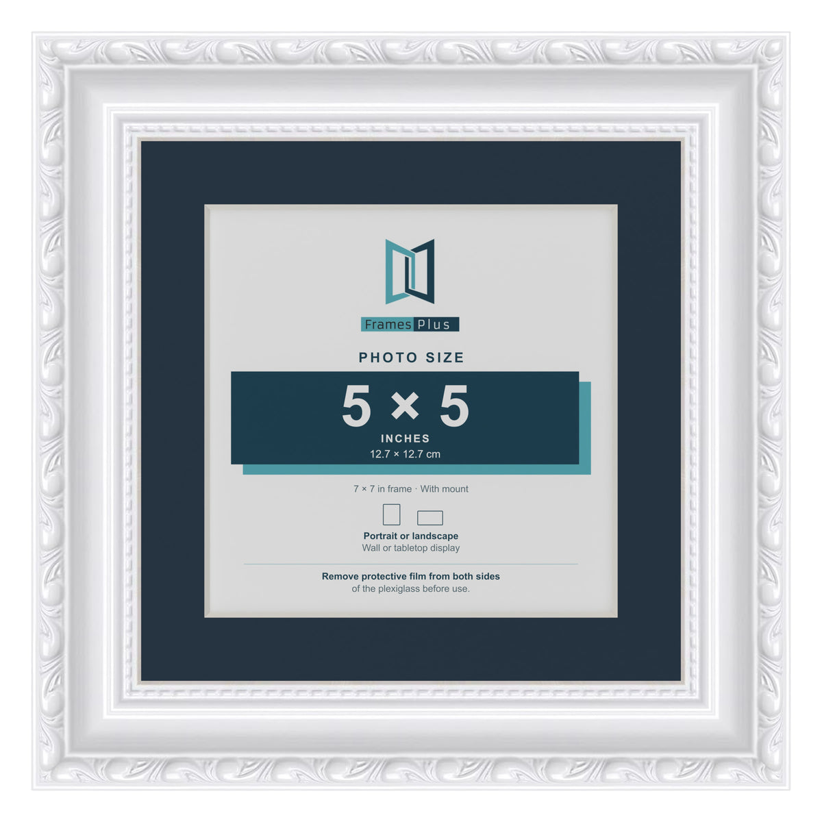 Louis Range White Picture, Photo & Poster Frame with Pacific Blue Mount - 7x7" Frame for 5x5" Photo, White
