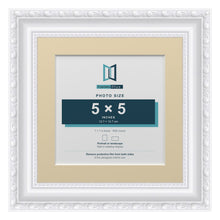 Louis Range White Picture, Photo & Poster Frame with Ivory Mount - 7x7" Frame for 5x5" Photo, White