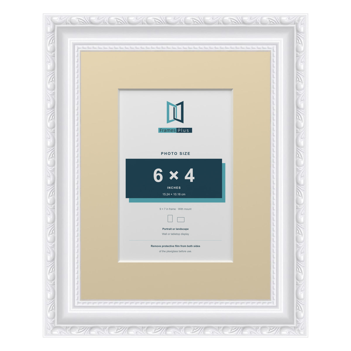 Louis Range White Picture, Photo & Poster Frame with Ivory Mount - 9x7" Frame for 6x4" Photo, White
