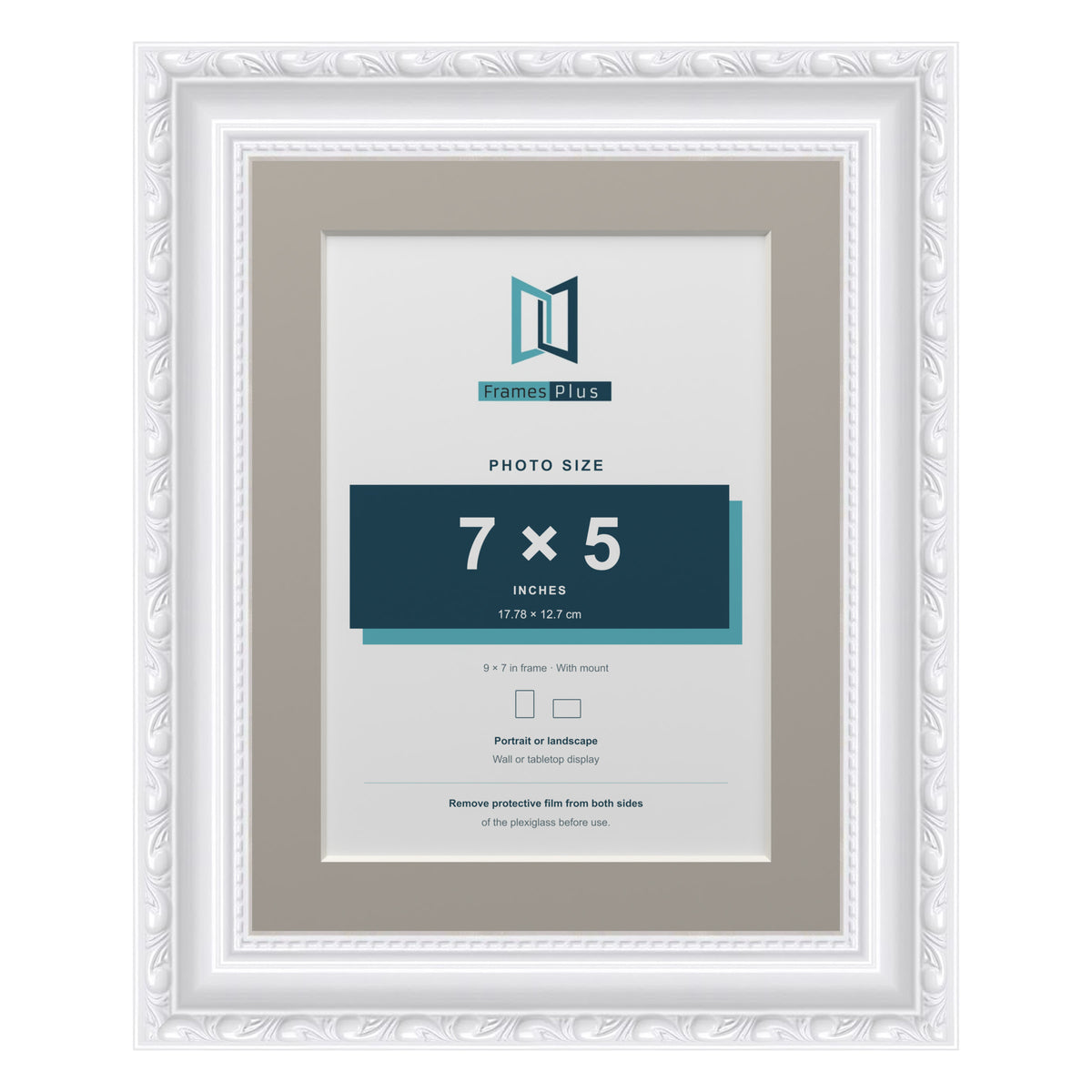 Louis Range White Picture, Photo & Poster Frame with Dawn Grey Mount - 9x7" Frame for 7x5" Photo, White