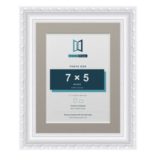 Louis Range White Picture, Photo & Poster Frame with Dawn Grey Mount - 9x7" Frame for 7x5" Photo, White
