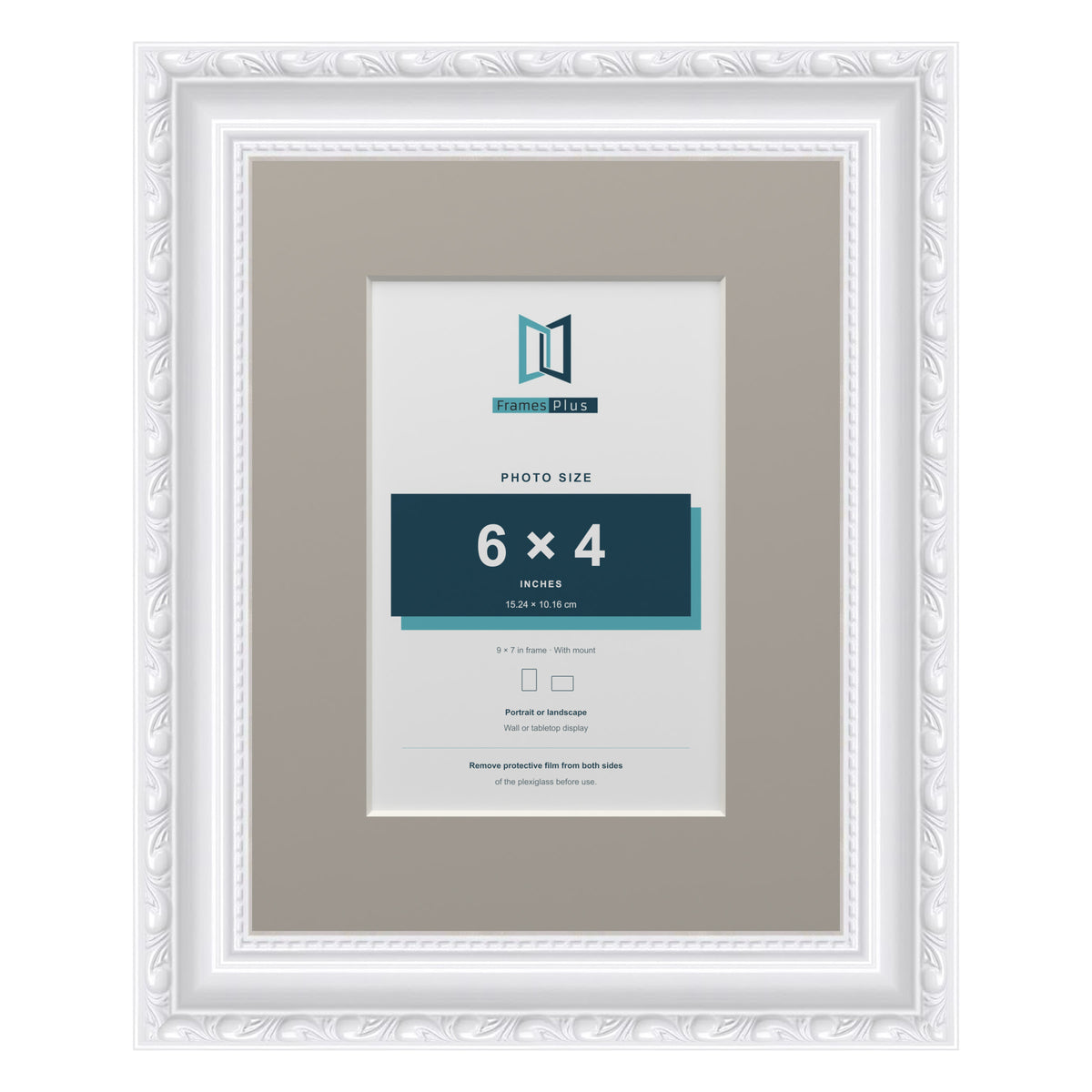 Louis Range White Picture, Photo & Poster Frame with Dawn Grey Mount - 9x7" Frame for 6x4" Photo, White