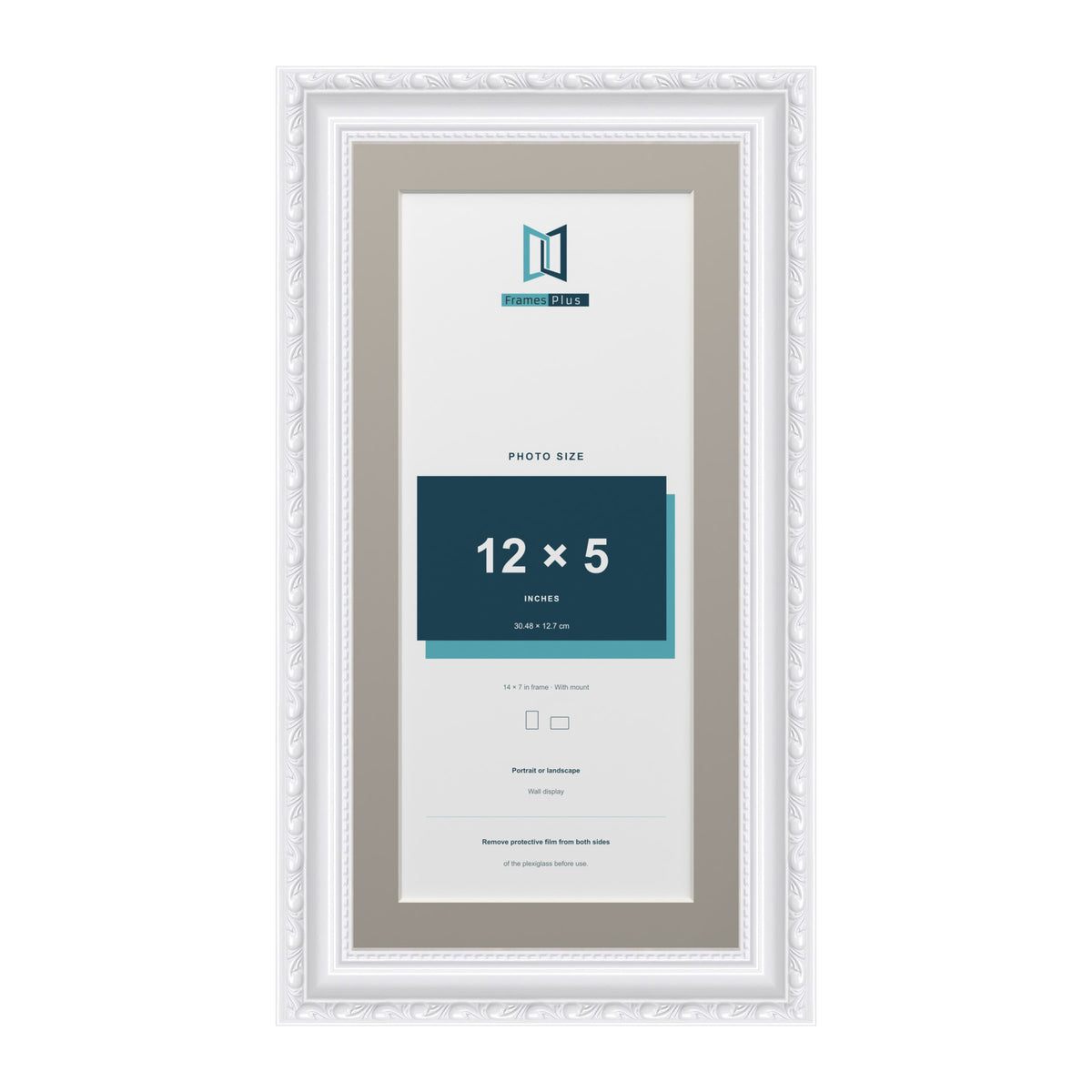 Louis Range White Picture, Photo & Poster Frame with Dawn Grey Mount - 14x7" Frame for 12x5" Photo, White