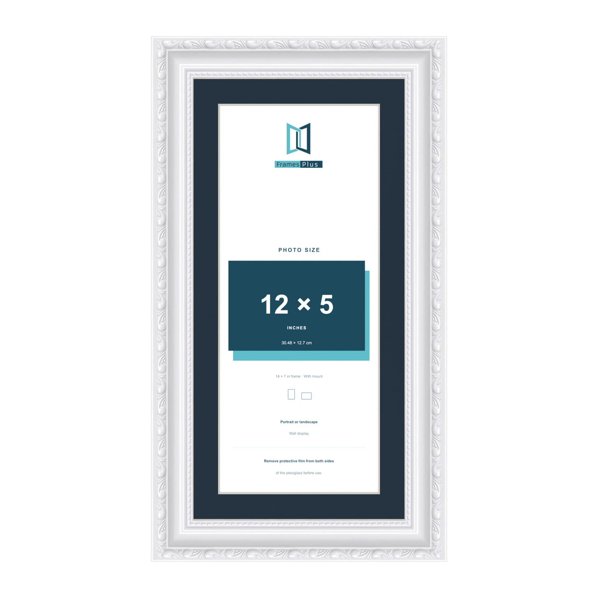 Louis Range White Picture, Photo & Poster Frame with Pacific Blue Mount - 14x7" Frame for 12x5" Photo, White