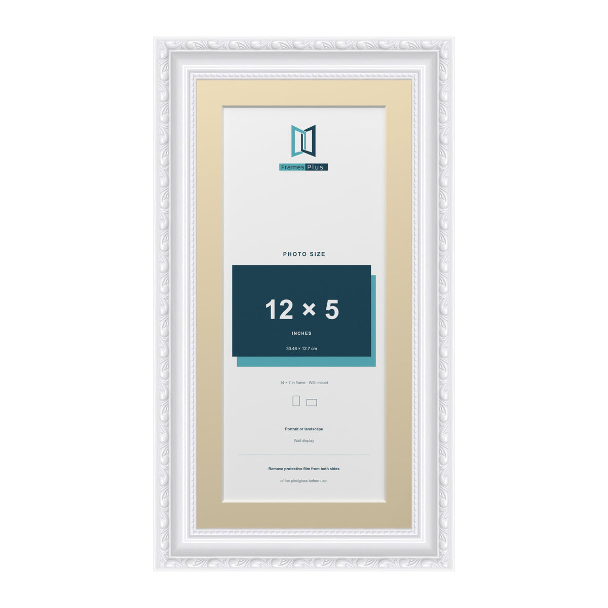 Louis Range White Picture, Photo & Poster Frame with Ivory Mount - 14x7" Frame for 12x5" Photo, White