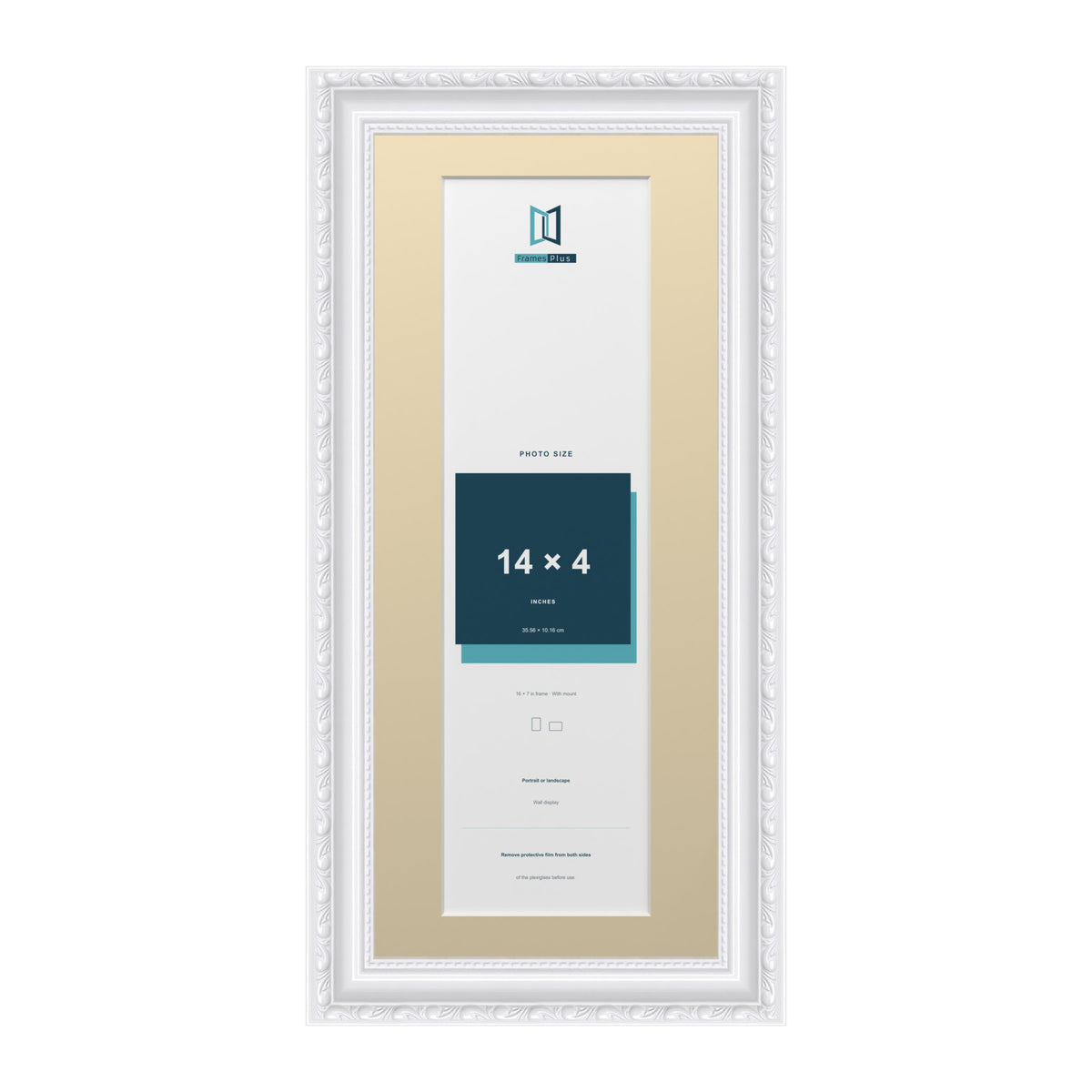 Louis Range White Picture, Photo & Poster Frame with Ivory Mount - 16x7" Frame for 14x4" Photo, White