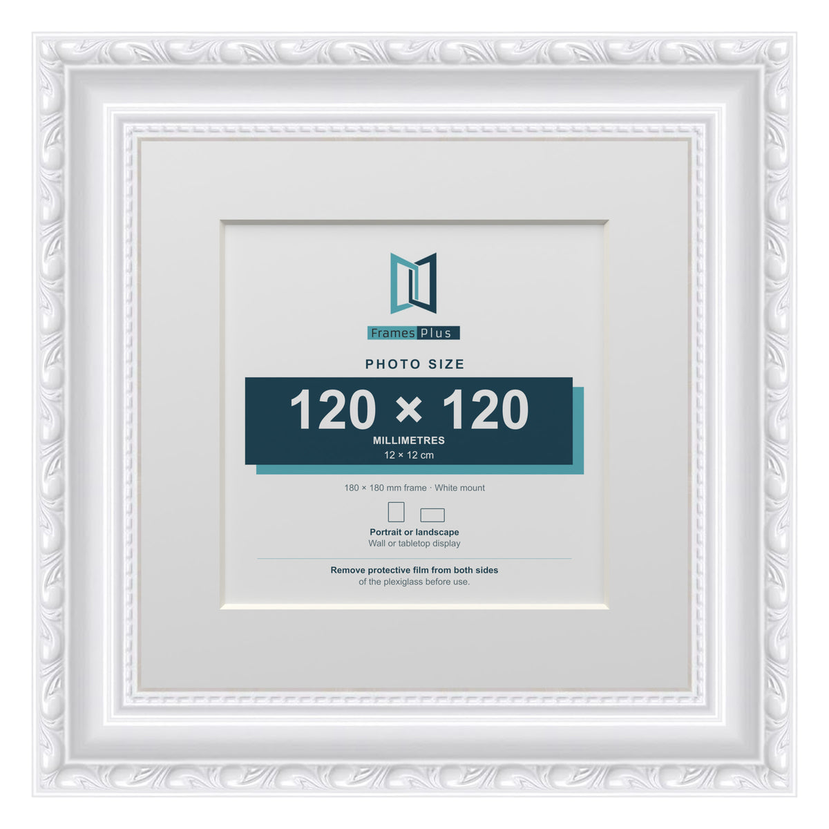 Louis Range White Picture, Photo & Poster Frame with White Mount - 18x18cm Frame for 12x12cm Photo, White