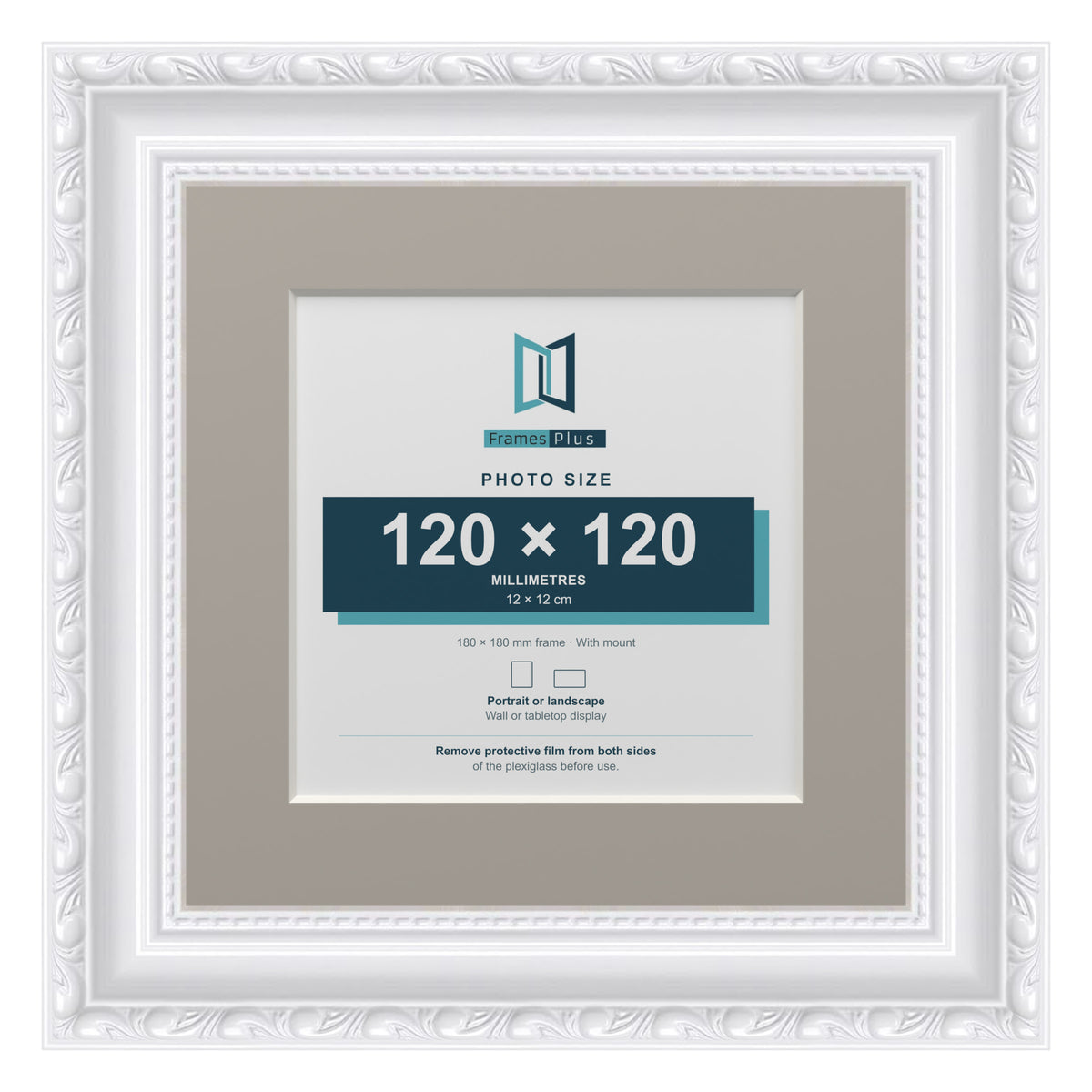 Louis Range White Picture, Photo & Poster Frame with Dawn Grey Mount - 18x18cm Frame for 12x12cm Photo, White