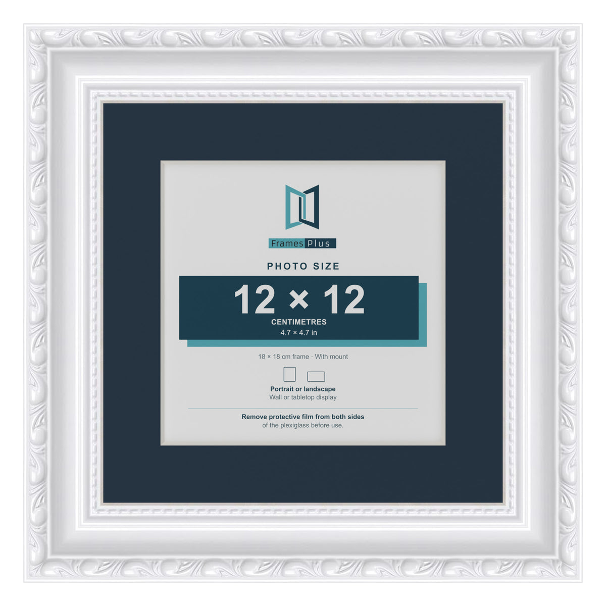 Louis Range White Picture, Photo & Poster Frame with Pacific Blue Mount - 18x18cm Frame for 12x12cm Photo, White